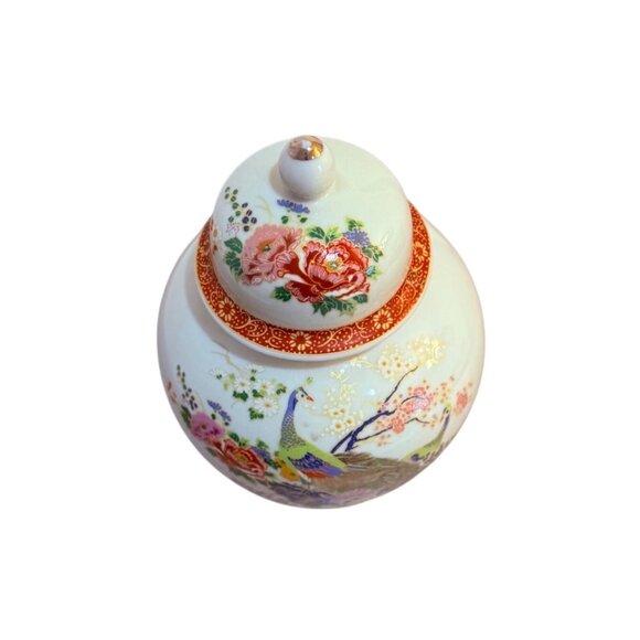 Satsuma Peacock Ginger Jar Decorative Japanese Bird Vase 7" Floral VTG Home Deco - Picture 6 of 13